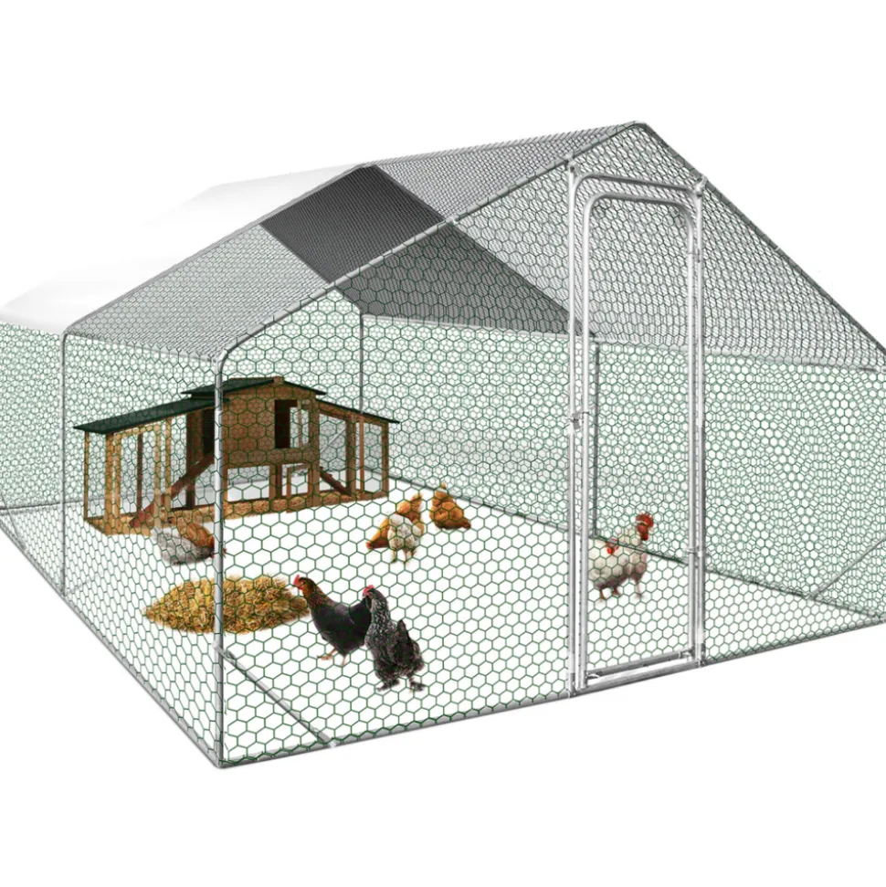IDMARKET - Enclos poulailler 12 m² parc grillagé 4x3 m acier galvanisé