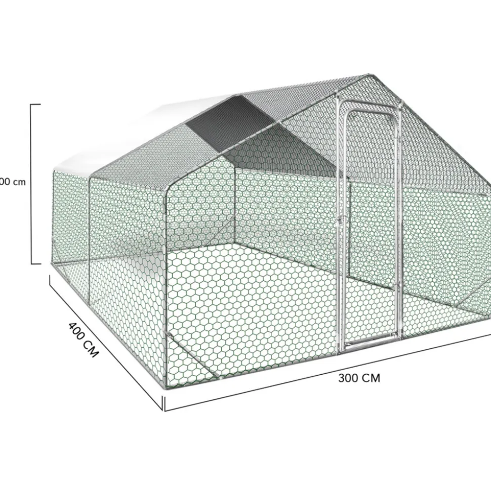 IDMARKET - Enclos poulailler 12 m² parc grillagé 4x3 m acier galvanisé