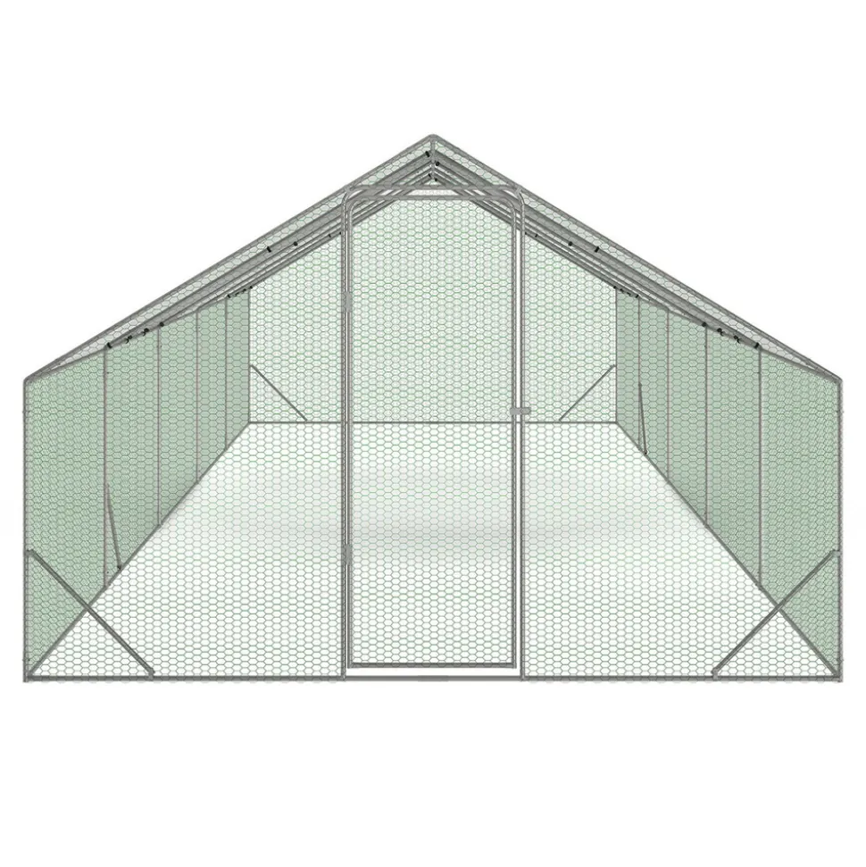 IDMARKET - Enclos poulailler 30m² parc grillagé 10 x 3 m acier galvanisé