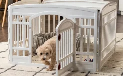 IRIS OHYAMA - Parc 4 panneaux et 1 porte verrouillable, l91.5 x p91.5 x h60cm,interieur/exterieur,pour chiens,lapins et chats,ci-604e,white/beige