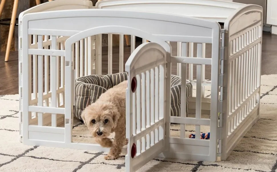 IRIS OHYAMA - Parc 4 panneaux et 1 porte verrouillable, l91.5 x p91.5 x h60cm,interieur/exterieur,pour chiens,lapins et chats,ci-604e,white/beige