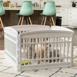 IRIS OHYAMA - Parc 4 panneaux et 1 porte verrouillable, l91.5 x p91.5 x h60cm,interieur/exterieur,pour chiens,lapins et chats,ci-604e,white/beige