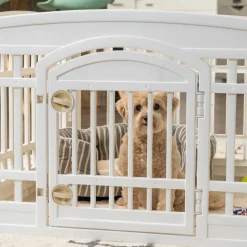 IRIS OHYAMA - Parc 4 panneaux et 1 porte verrouillable, l91.5 x p91.5 x h60cm,interieur/exterieur,pour chiens,lapins et chats,ci-604e,white/beige