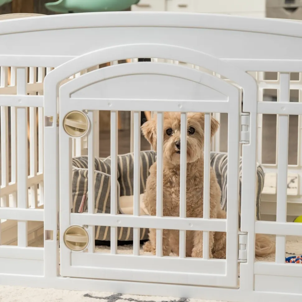 IRIS OHYAMA - Parc 4 panneaux et 1 porte verrouillable, l91.5 x p91.5 x h60cm,interieur/exterieur,pour chiens,lapins et chats,ci-604e,white/beige