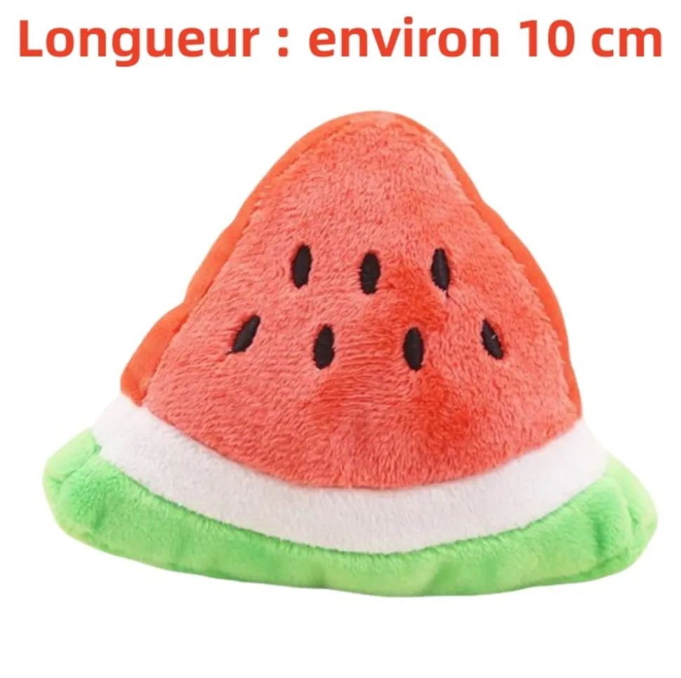 Jouet en peluche pour chien avec des motifs de fruits et d'animaux de dessin animé