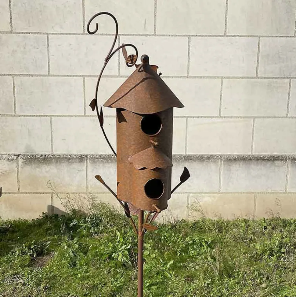 LA GRANDE PRAIRIE - Nichoir cabane oiseaux fer rouille 23x2x160cm