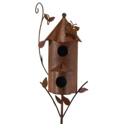 LA GRANDE PRAIRIE - Nichoir cabane oiseaux fer rouille 23x2x160cm