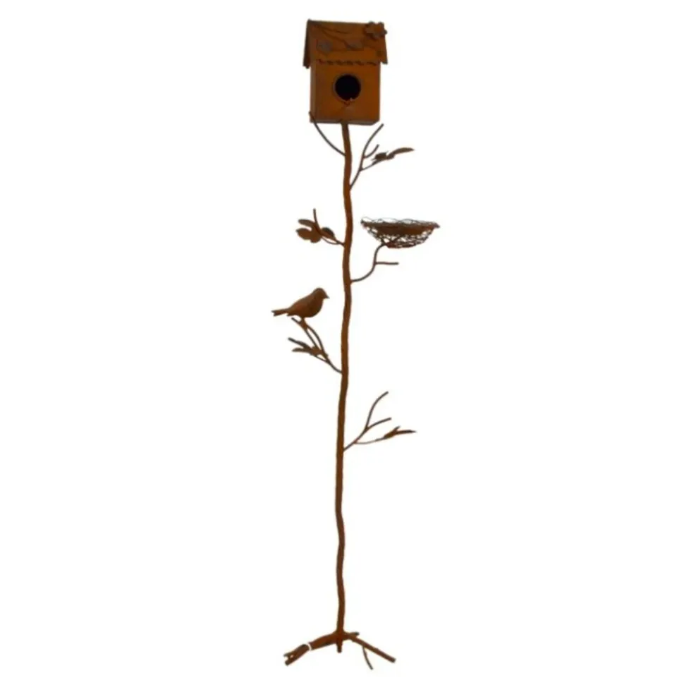 LA GRANDE PRAIRIE - Tuteur nichoir oiseaux rouille 150x15x24cm