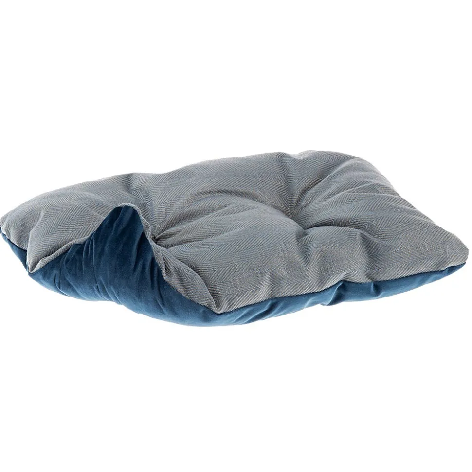 Lit chiens et chats couchage chester 60, avec coussin double-face, tweed et velours, lavable, bleu
