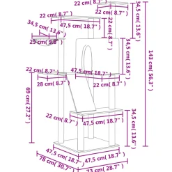 MAISON EXCLUSIVE - Arbre à chat avec griffoirs en sisal gris clair 143 cm