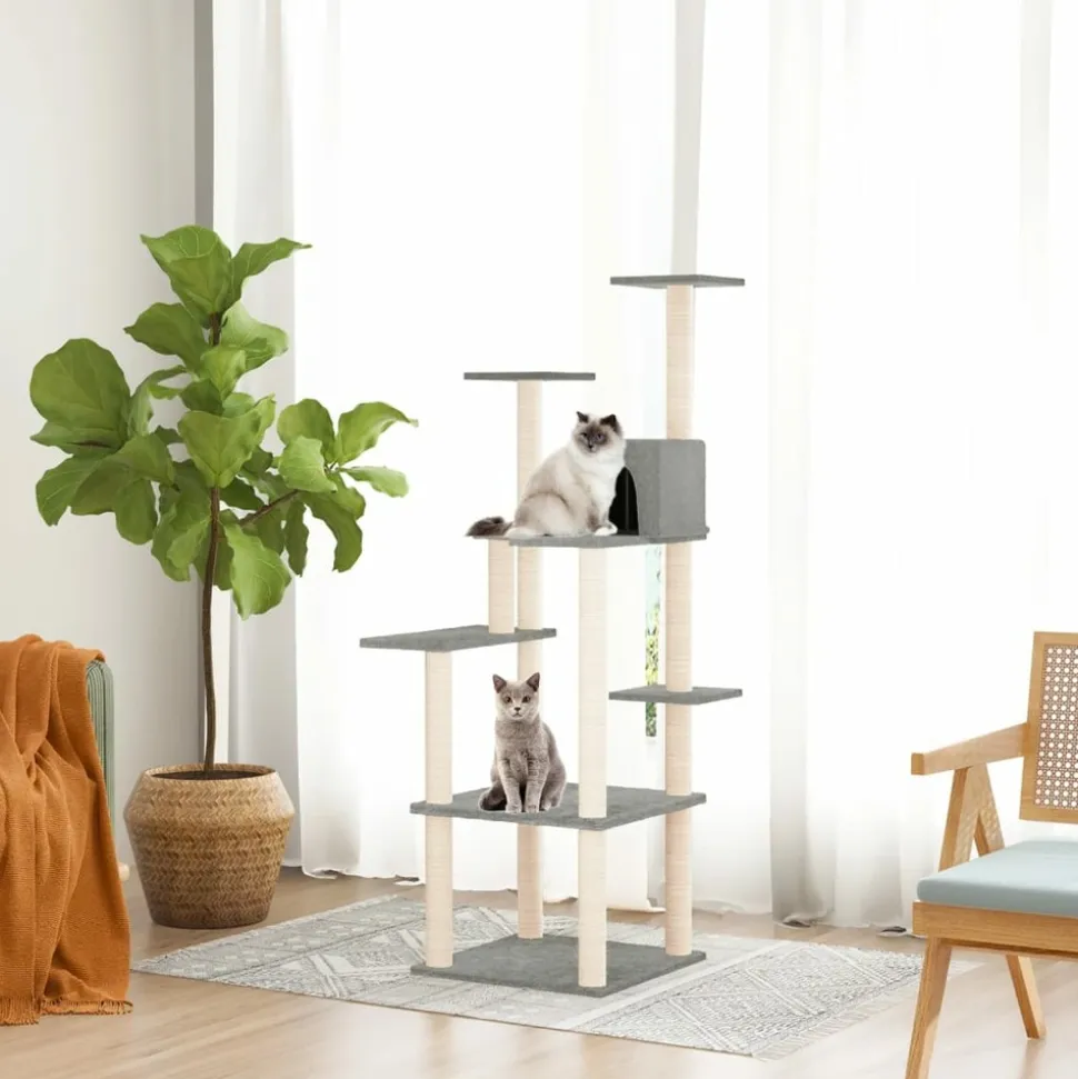 MAISON EXCLUSIVE - Arbre à chat avec griffoirs en sisal gris clair 153 cm