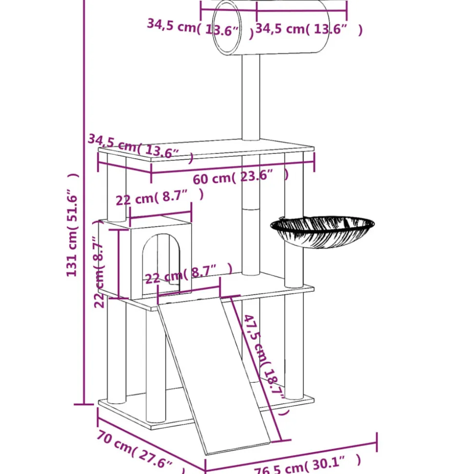 MAISON EXCLUSIVE - Arbre à chat avec griffoirs en sisal gris foncé 131 cm