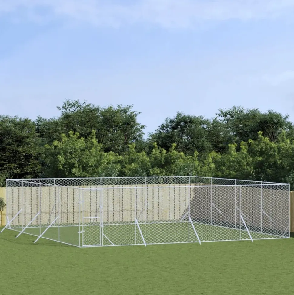 MAISON EXCLUSIVE - Chenil d'extérieur pour chiens argenté 8x8x2 m acier galvanisé