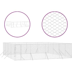 MAISON EXCLUSIVE - Chenil d'extérieur pour chiens argenté 8x8x2 m acier galvanisé