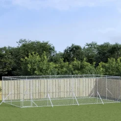MAISON EXCLUSIVE - Chenil d'extérieur pour chiens argenté 8x4x2 m acier galvanisé