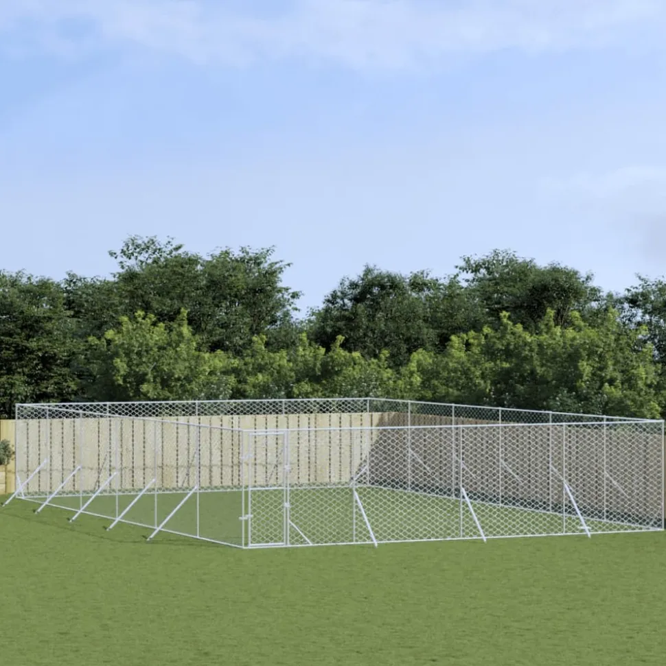 MAISON EXCLUSIVE - Chenil d'extérieur pour chiens argenté 8x12x2 m acier galvanisé