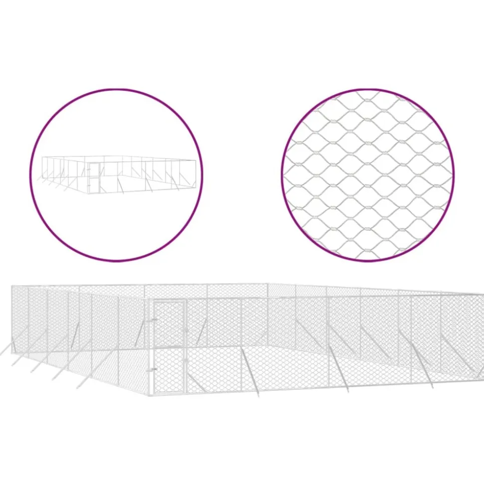 MAISON EXCLUSIVE - Chenil d'extérieur pour chiens argenté 8x12x2 m acier galvanisé