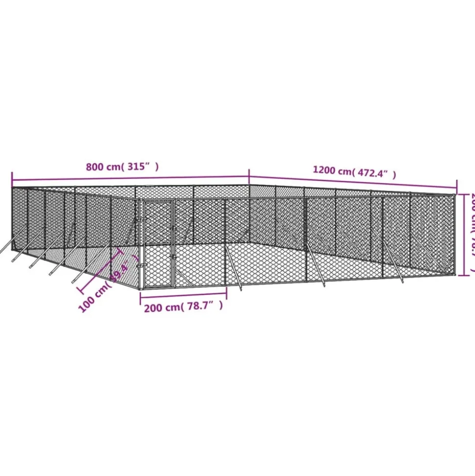 MAISON EXCLUSIVE - Chenil d'extérieur pour chiens argenté 8x12x2 m acier galvanisé