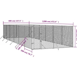 MAISON EXCLUSIVE - Chenil d'extérieur pour chiens argenté 4x12x2 m acier galvanisé