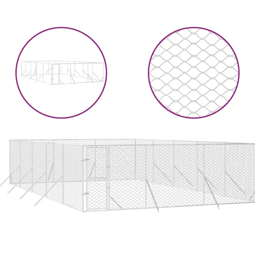MAISON EXCLUSIVE - Chenil d'extérieur pour chiens argenté 6x10x2 m acier galvanisé