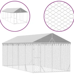 MAISON EXCLUSIVE - Chenil d'extérieur pour chiens avec toit argenté 3x7,5x2,5 m