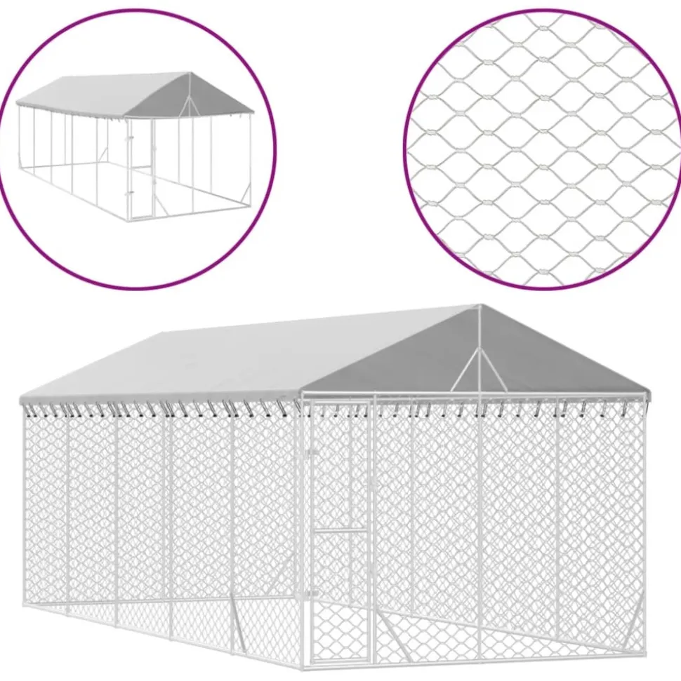 MAISON EXCLUSIVE - Chenil d'extérieur pour chiens avec toit argenté 3x7,5x2,5 m