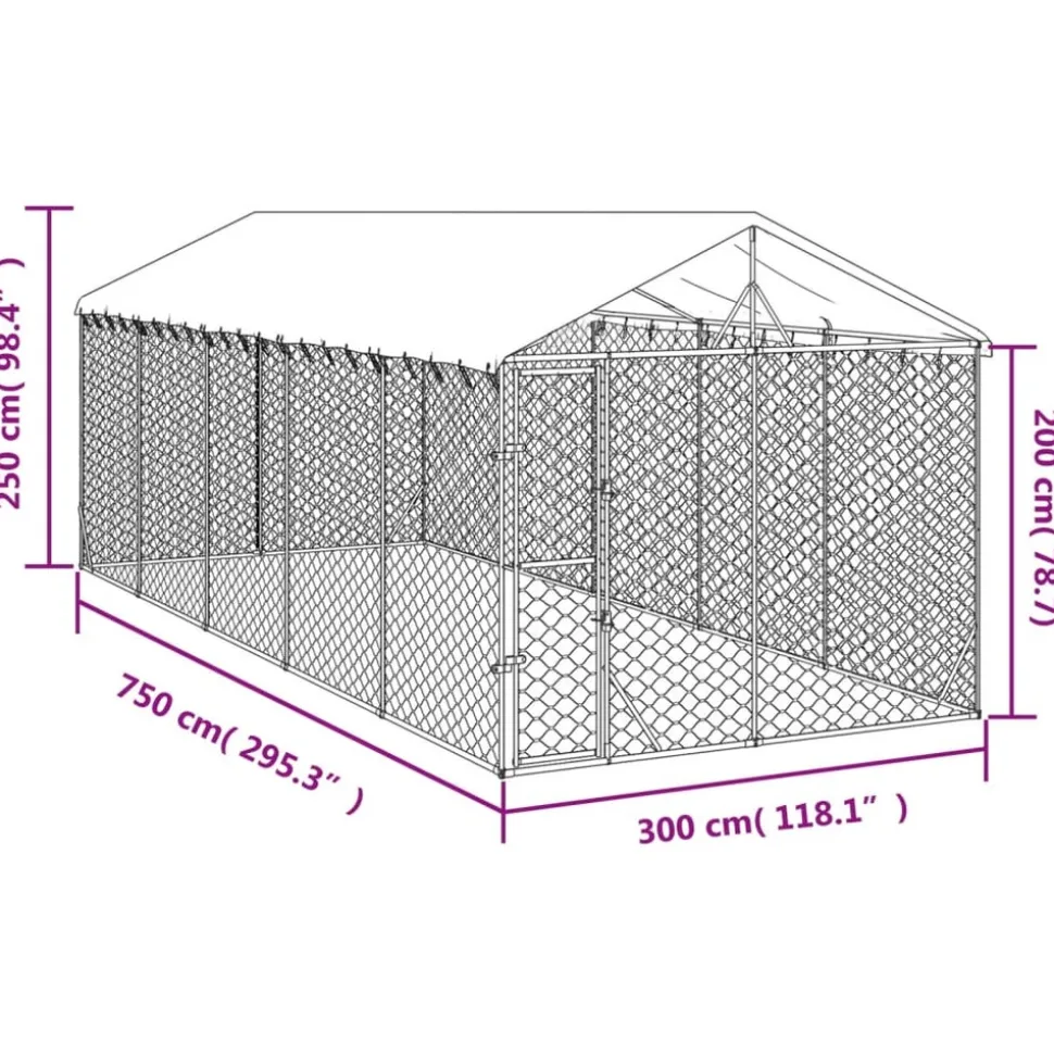 MAISON EXCLUSIVE - Chenil d'extérieur pour chiens avec toit argenté 3x7,5x2,5 m