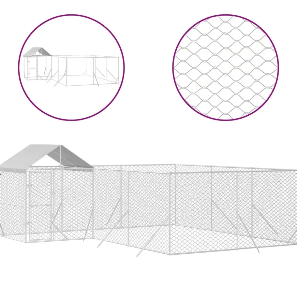 MAISON EXCLUSIVE - Chenil d'extérieur pour chiens avec toit argenté 6x6x2,5 m