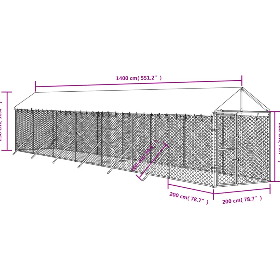 MAISON EXCLUSIVE - Chenil d'extérieur pour chiens avec toit argenté 2x14x2,5 m