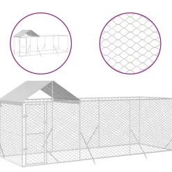 MAISON EXCLUSIVE - Chenil d'extérieur pour chiens avec toit argenté 6x2x2,5 m