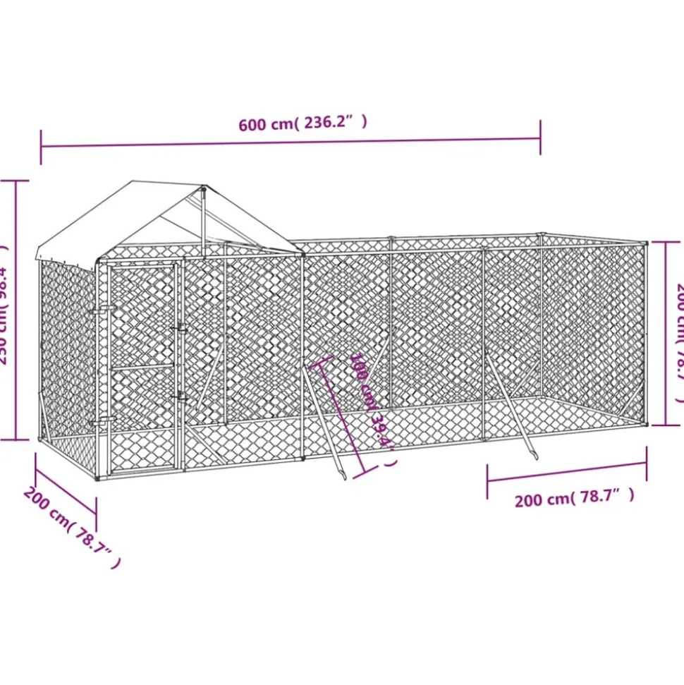 MAISON EXCLUSIVE - Chenil d'extérieur pour chiens avec toit argenté 6x2x2,5 m