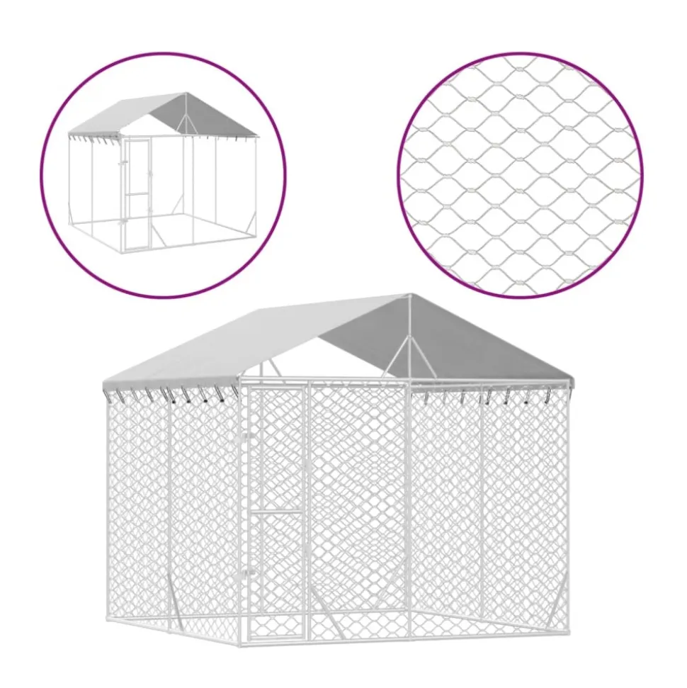 MAISON EXCLUSIVE - Chenil d'extérieur pour chiens avec toit argenté 3x3x2,5 m