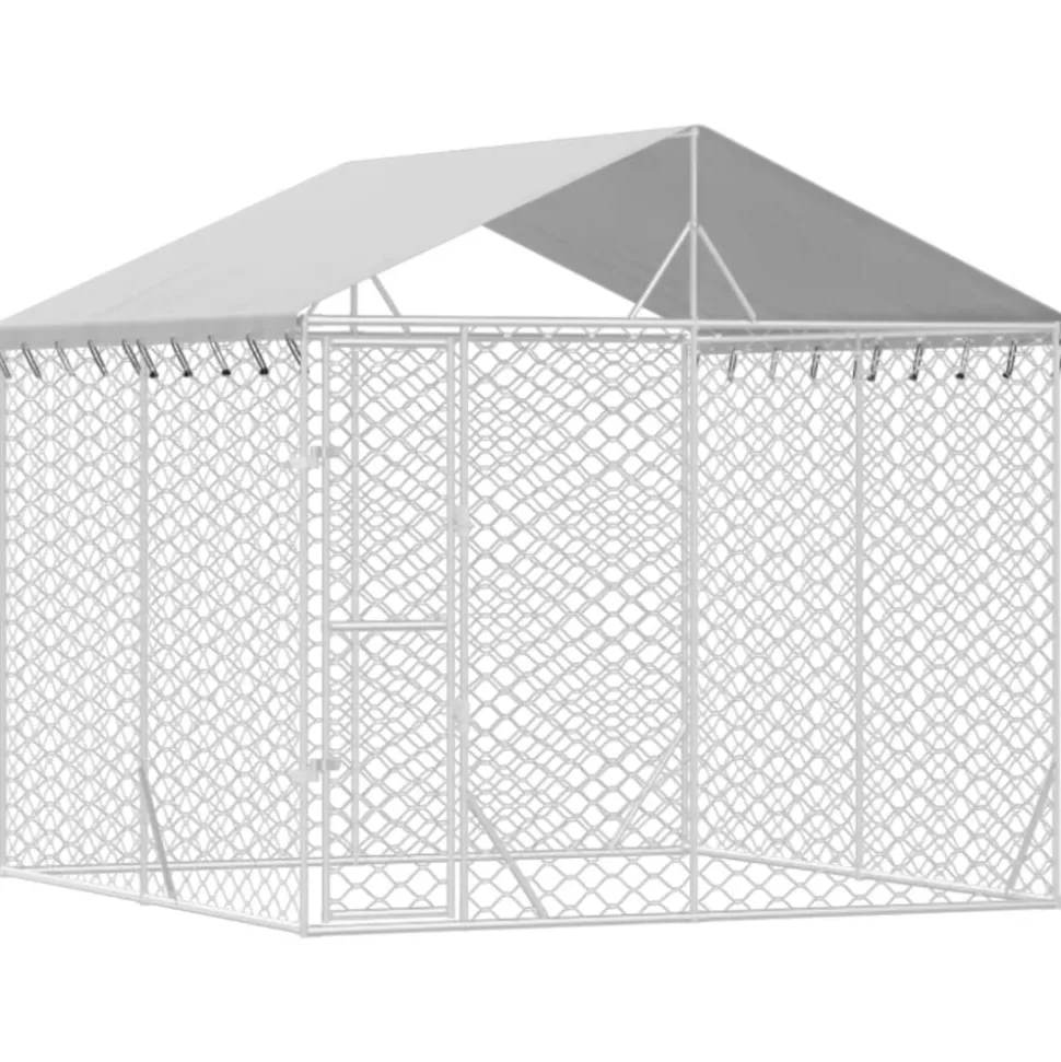 MAISON EXCLUSIVE - Chenil d'extérieur pour chiens avec toit argenté 3x3x2,5 m