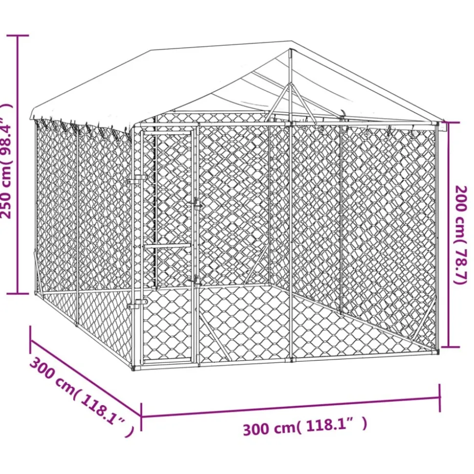 MAISON EXCLUSIVE - Chenil d'extérieur pour chiens avec toit argenté 3x3x2,5 m