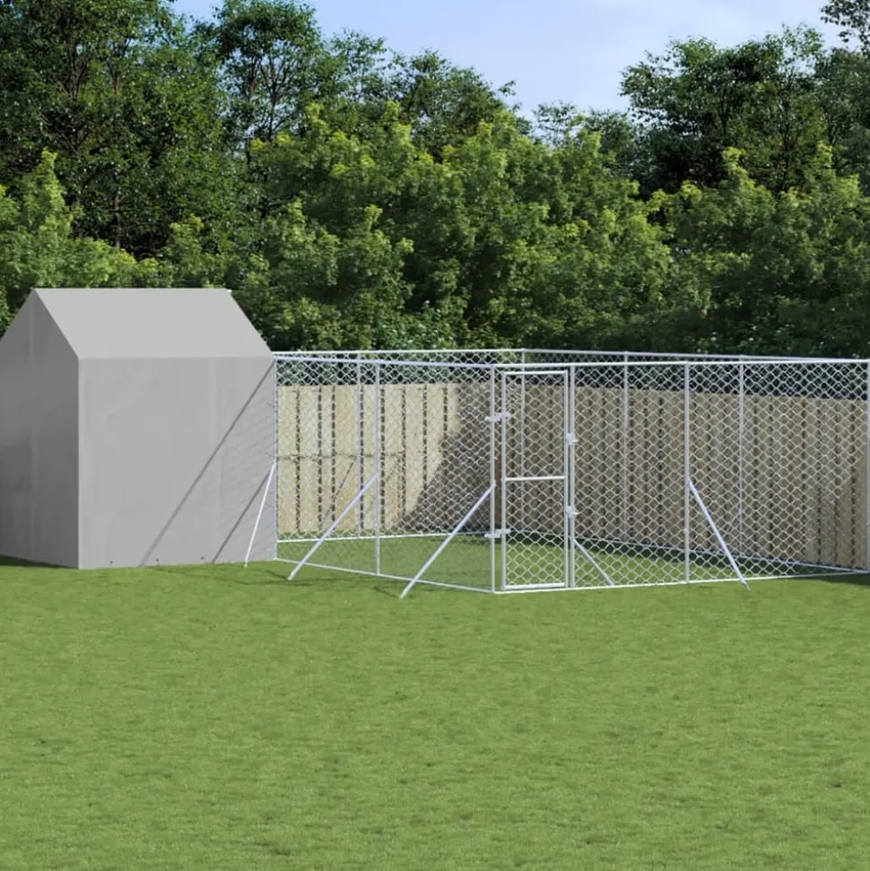 MAISON EXCLUSIVE - Chenil d'extérieur pour chiens avec toit argenté 6x6x2,5 m