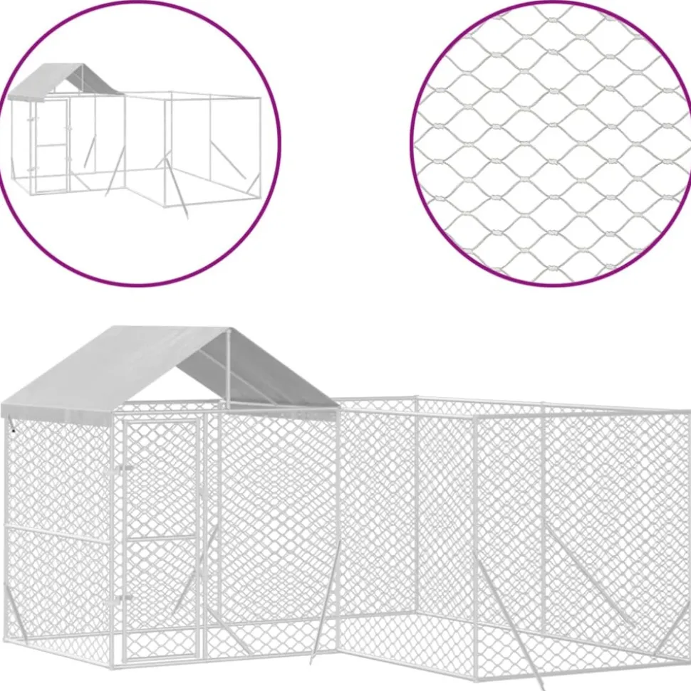 MAISON EXCLUSIVE - Chenil d'extérieur pour chiens avec toit argenté 4x4x2,5 m