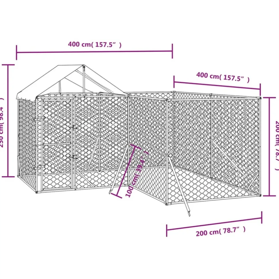 MAISON EXCLUSIVE - Chenil d'extérieur pour chiens avec toit argenté 4x4x2,5 m