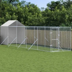 MAISON EXCLUSIVE - Chenil d'extérieur pour chiens avec toit argenté 2x10x2,5 m