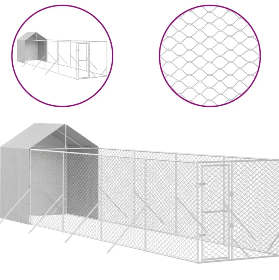 MAISON EXCLUSIVE - Chenil d'extérieur pour chiens avec toit argenté 2x10x2,5 m