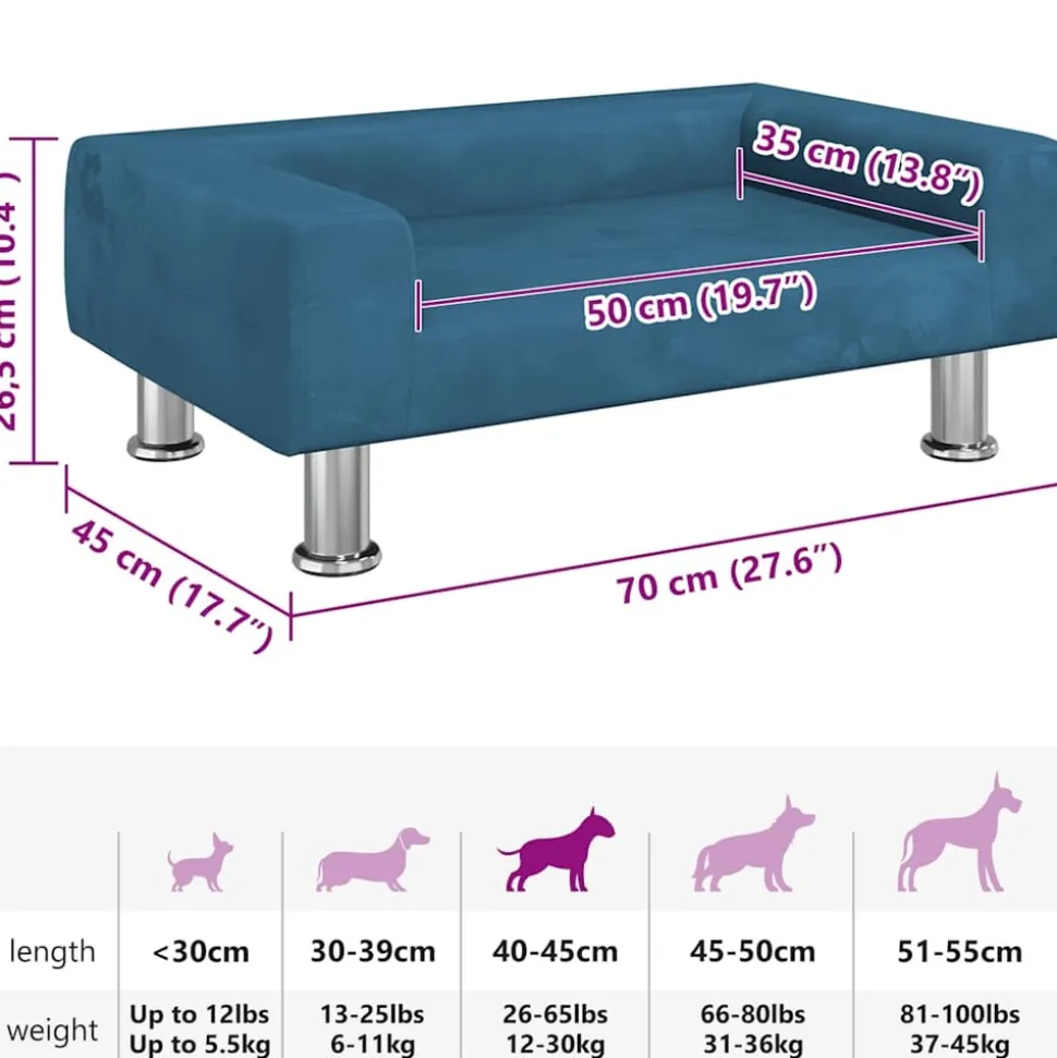 MAISON EXCLUSIVE - Lit pour chien bleu 70x45x26,5 cm velours