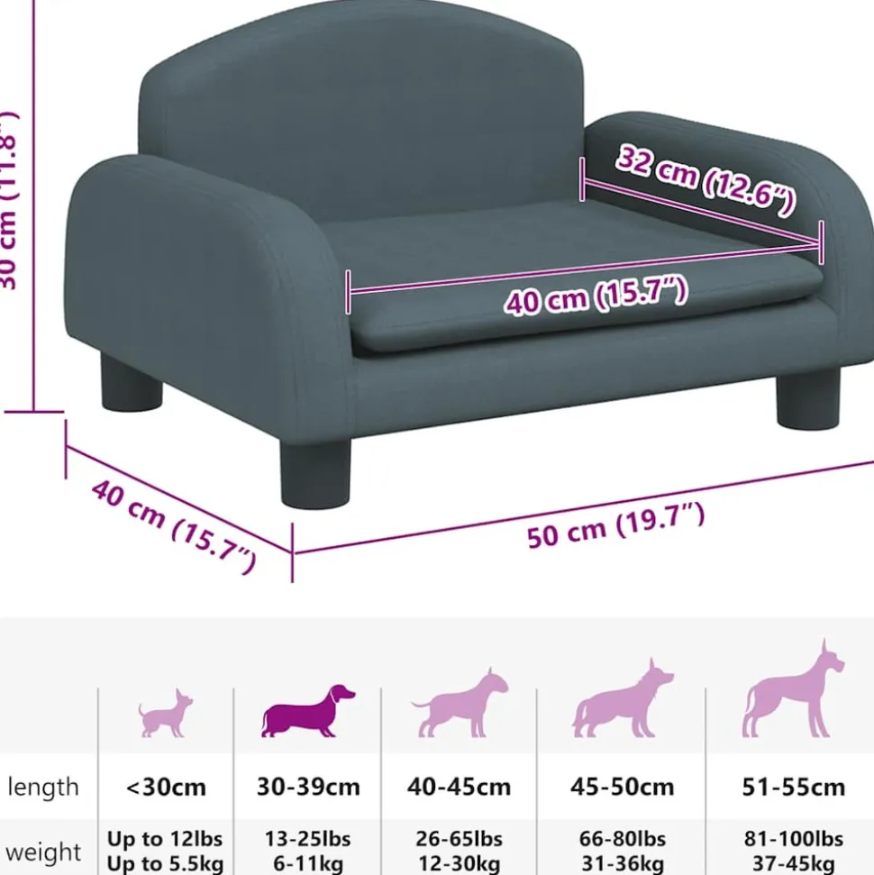 MAISON EXCLUSIVE - Lit pour chien gris foncé 50x40x30 cm tissu