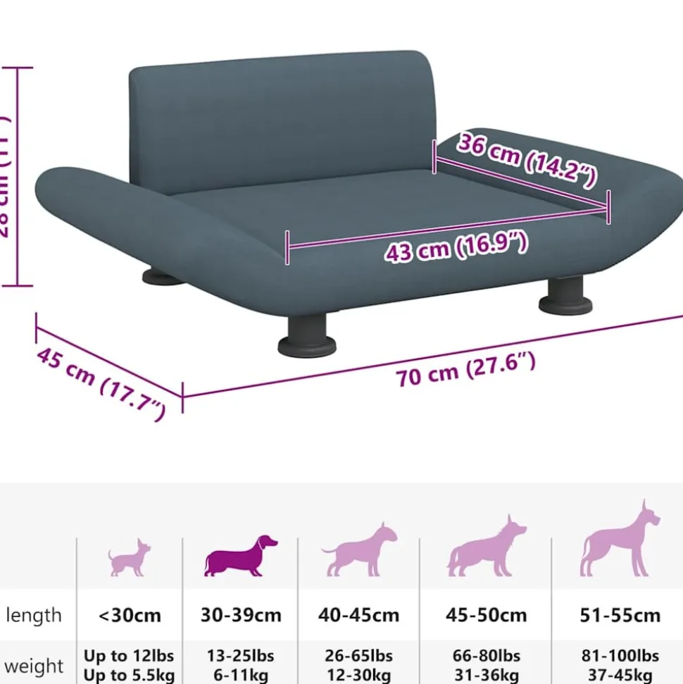 MAISON EXCLUSIVE - Lit pour chien gris foncé 70x45x28 cm tissu