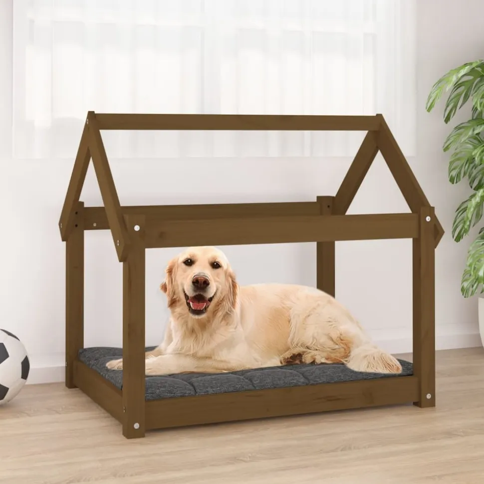 MAISON EXCLUSIVE - Lit pour chien marron miel 81x60x70 cm bois de pin solide