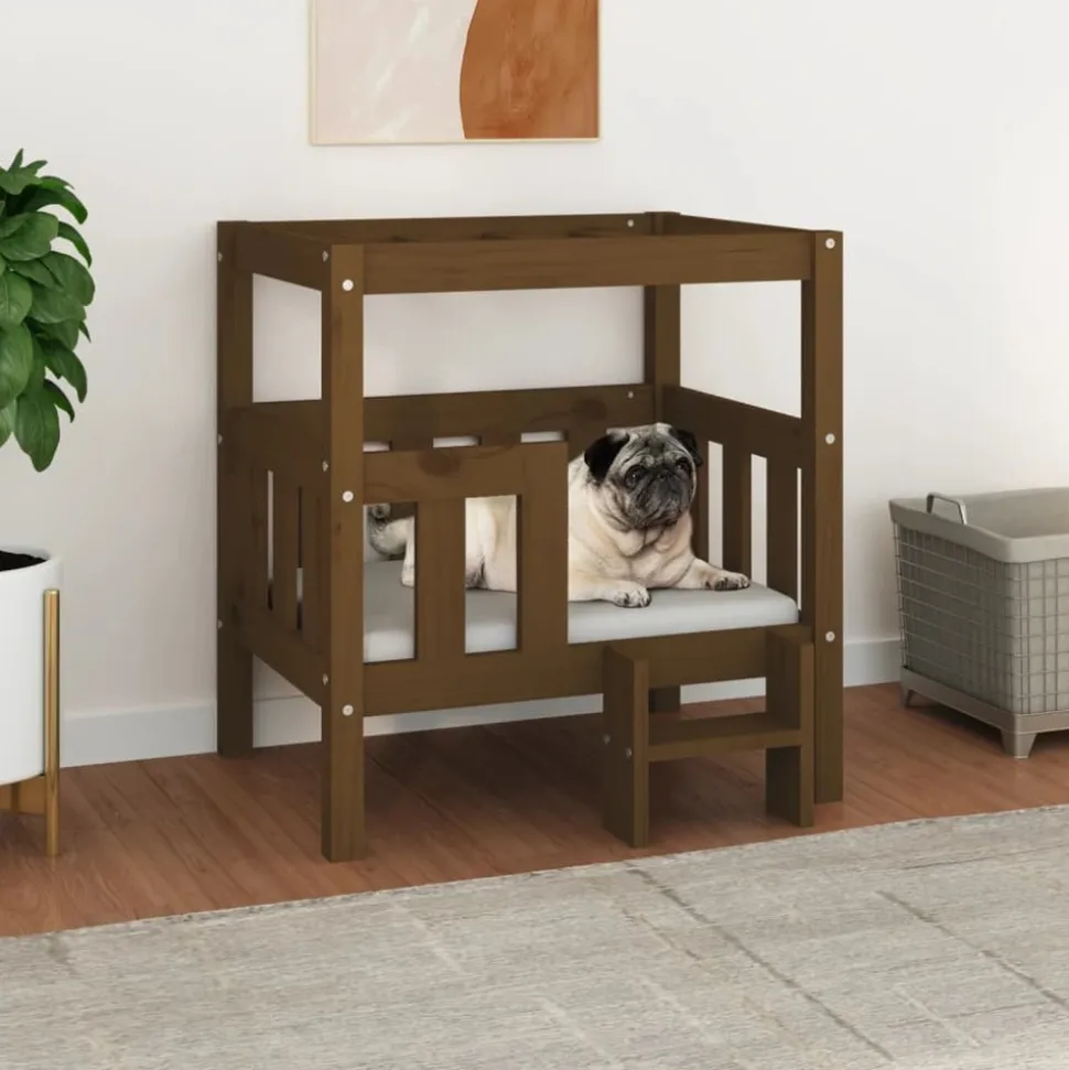 MAISON EXCLUSIVE - Lit pour chien marron miel 65,5x50,5x70 cm bois de pin solide