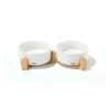 M PETS - Bols céramique avec support en bambou 2x350 ml - mpets - opera - blanc