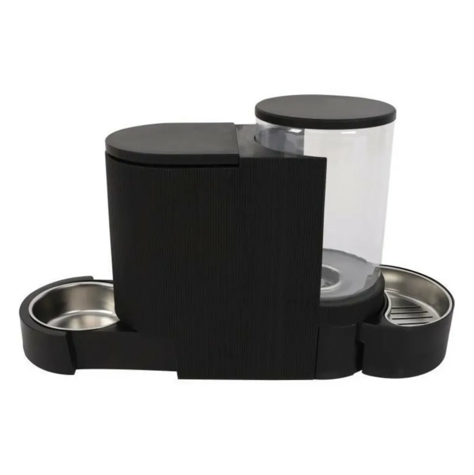 M PETS - Distributeur de croquettes et d'eau m.pets duplo 1,3kg/3l - 40x16.2x29.1 cm - noir