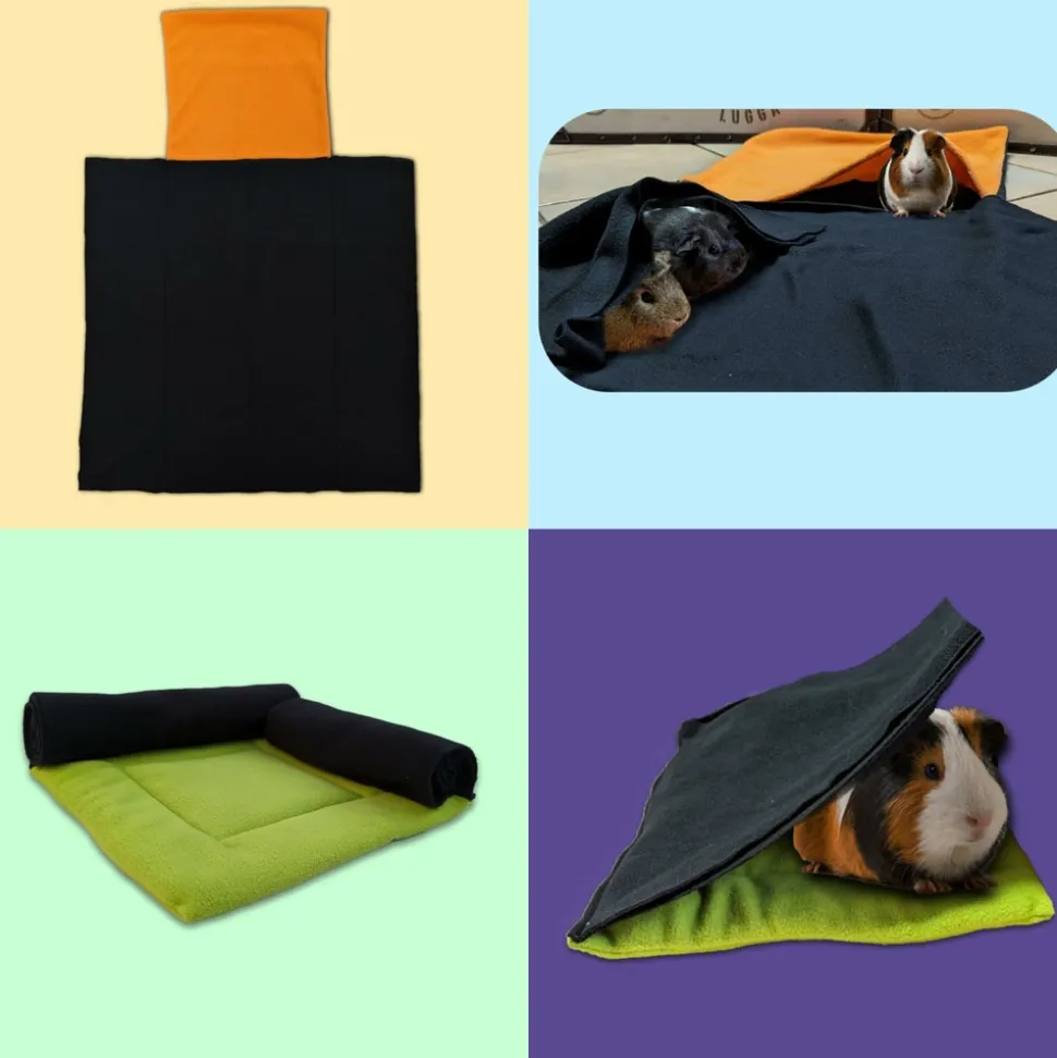 NEO SOLVO - Lot de 2 coussins polaire pour cochon d'inde et lapin avec cachette et couverture intégrée