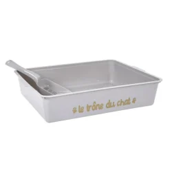 PARIS PRIX - Bac à litière & pelle "chat" 42cm gris