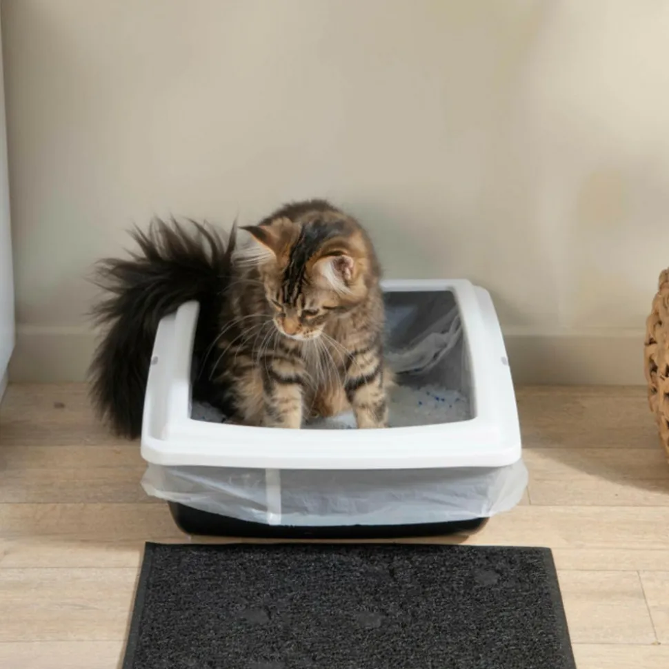 PARIS PRIX - Bac à litière pour chat "bicolore" 46cm gris & ivoire