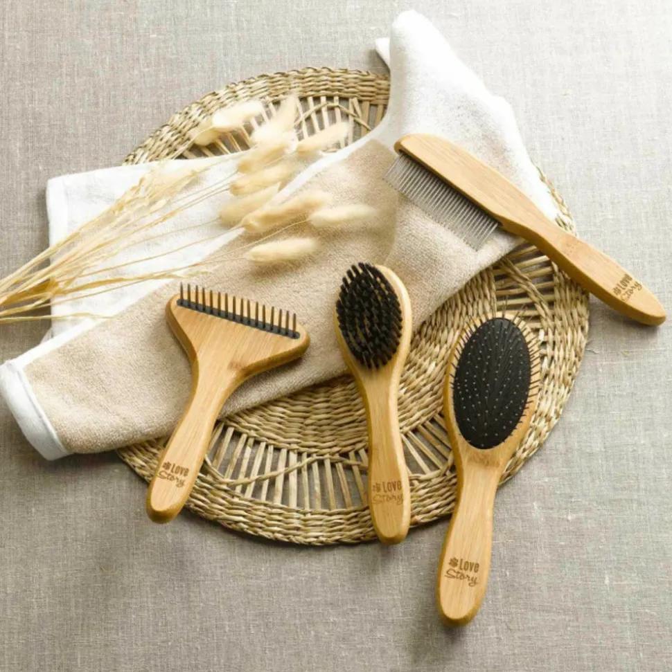 PARIS PRIX - Brosse de toilettage bambou "poils doux" 19cm naturel